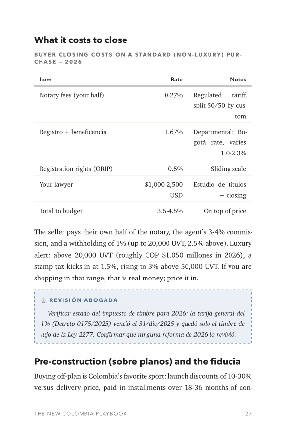 Closing costs table